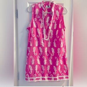 Malabar Bay Cotton Sleeveless Tunic Dress in Pink & White Seahorses size Medium